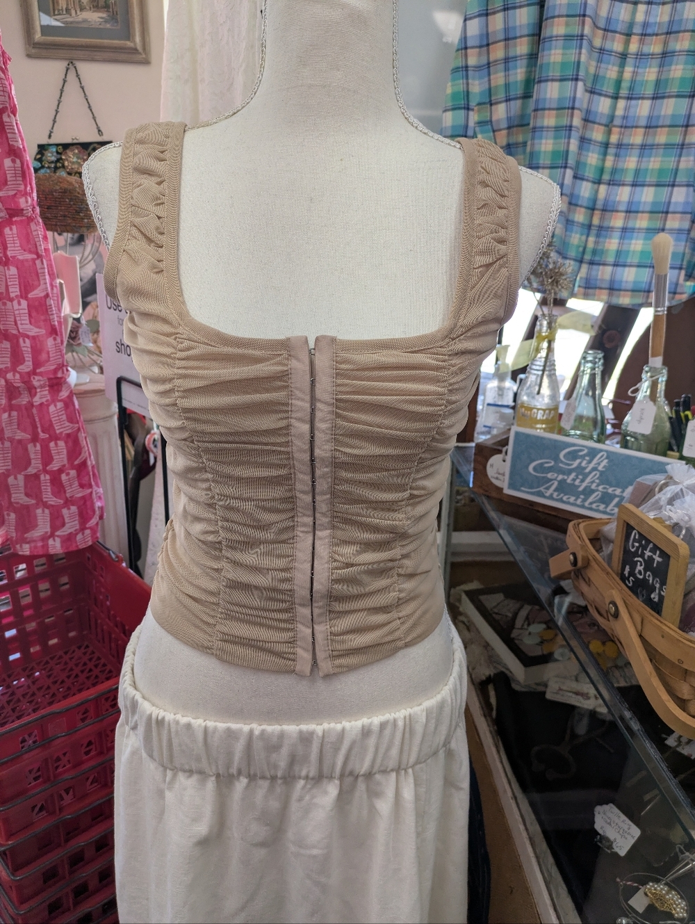 Ruched Tan Crop Tank Top